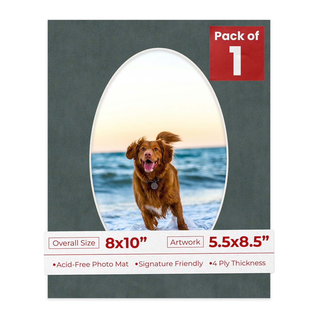 Dark Grey Suede Mat Board for 8x10 Frames - Oval Opening for 5.5x8.5 Photos